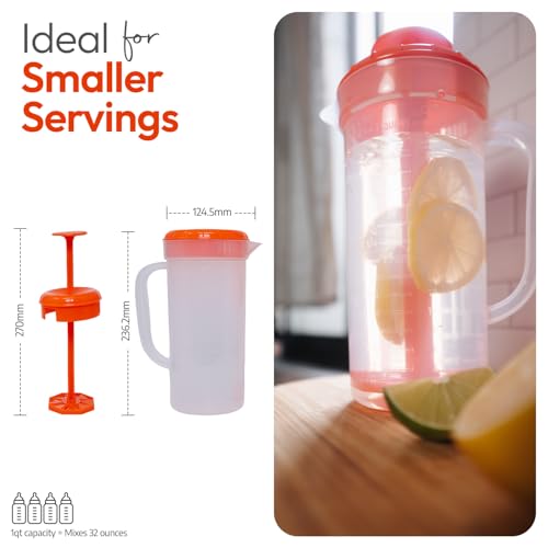 1 Quart Plastic Mixing Pitcher with Mixing Lid, BPA Free, Shatterproof Beverage Jug for Iced Tea, Lemonade, Juices, Milk – Leak-Proof, Easy Stirring, Dishwasher Safe | Orange - color: Orange, Mixing Pitcher w/ Opt. Lid