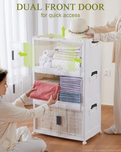 OlarHike 76QT Storage Bins with Lids for Home, Office, Closet, Dorm, 3 Pack | Multi-Lid, Lockable Cabinet, Doors & Wheels, Foldable, Collapsible, Stackable Organizers, Plastic Drawers, Containers, School - size: 76QT-White