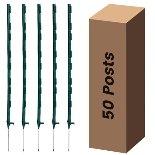 Electric Fence Posts 50 Pack, Green 48 inch Step in Fence Posts | Temporary Plastic Fence Posts for Farm, Sturdy Fencing Post for Garden Yard - color: Green, size: 48 INCH-50 PCS