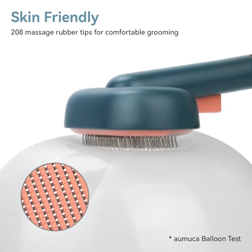 Aumuca Skin Friendly Self-Cleaning Slicker Brush for Dogs & Cats, Gentle Pet Grooming Tool for Shedding & Deshedding, Efficient Hair Remover for Long & Short Haired Pets | Self Cleaning Pet Brush for Long or Semi-Short Haired Cats, Removing Loose Fur & Ta