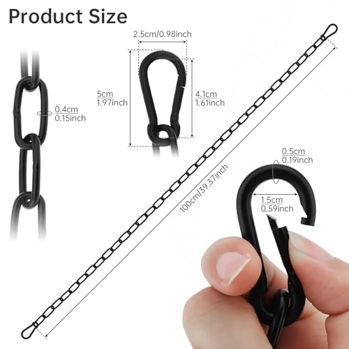 39 inch Gate Chain Lock with Both-Ended M5 Carabiners,Chain Dia 4 mm,Black | 304 Stainless steel, for outdoor fence gates,pet cages, easy to lock/unlock, extra security, for gate that wouldn’t stay shut - size: 39" x 5/32"
