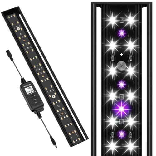 16-Inch LED UVB Reptile Light with Auto On/Off & Preset Day-Night Cycle Dimming, 4 UVI Modes Fixture Controller, 14W Aluminum UVA UVB Lamp for Bearded Dragons, Turtles & Snakes, 6500K - size: 16 INCH