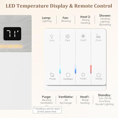 Hawkrown 4 in 1 Bathroom Exhaust Fan with Light and Heater, 1900W Bathroom Heater Fan Light Combo, 180 CFM 1.0 Sone Ceiling Fan Remote Control Heater, Ventilation for Home, Bath, Hotel (Style 1) - color: Style 1