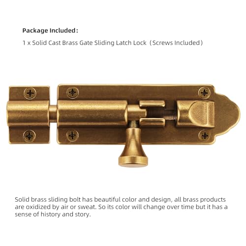 Solid Cast Brass Barrel Bolt, Antique Brass Door Slide Latch Lock, Heavy Duty Gate Sliding Bolt Latch - color: Bronze