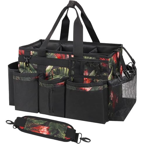 SCAVATA Wearable Cleaning Caddy, Cleaning Caddy Supplies Organizer with Handle & Shoulder Straps for Housekeepers, Under Sink & Car Cleaning Tool Organizers Bag with 4 Foldable Divider (GreenBush) - color: GreenBush