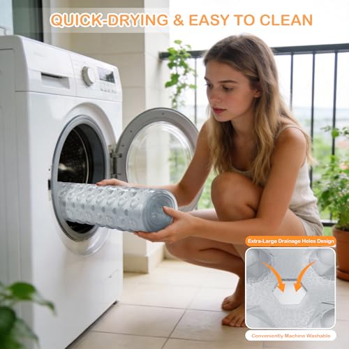 Yimobra Bathtub Mat Non Slip, 27.5"X15.5" Machine Washable Shower Floor Mat, Soft on Feet, Bath Mat with Drain Holes and Suction Cups, Bathroom Essentials, Clear - color: Clear, size: 27.5 X 15.5 Inch