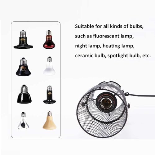 Reptile Heat Lamp Holder with Anti-hot Bracket, Pet Heat Lamp Lampshade Holder Heating Light Bulbs Holder Heating Lamp Shade with Switch for Pet Amphibian Snake Lizard Turtle Birds Chick，US Plug