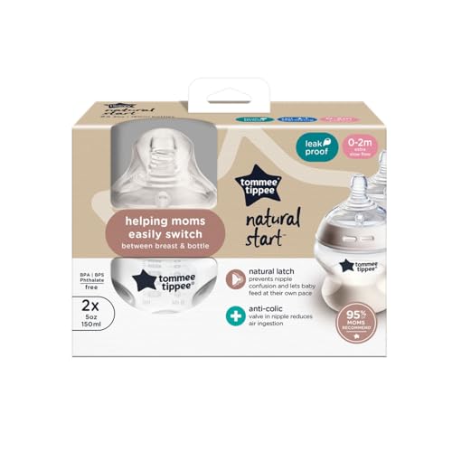 Tommee Tippee Natural Start Baby Bottles, Anti-Colic, 0m+, 5oz | Pack of 2, Slow Flow Breast-Like Nipple, Self-Sterilizing, Seamless Bottle-to-Breast Transition, BPA Free - color: Clear, Pack of 2