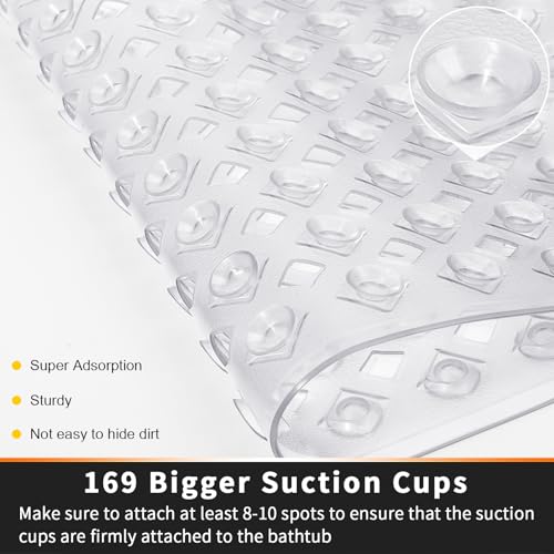 Yimobra Square Shower Mat Non Slip, Super Strong Suction Cups, 21"X21" Bath Tub Mat with Drain Holes, Machine Washable Fast Draining Bath Mats, Bathroom Essentials,Clear - color: Clear, size: 21 X 21 Inch
