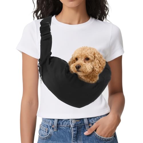 Dog Sling Carrier for Small Dogs and Cats Up to 16.5 Lbs, Adjustable Buckle with Pocket Pet Sling Carrier Safety Harness, (Black, 1 Pcs) Intended for Outdoor/Camp/Travel - color: Black
