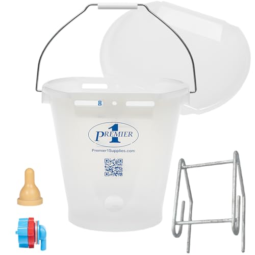 Premier 1 Lamb 'N' Goat Kid Prima Orphan Feeding Bucket – 2 Gal, Round | 1 nipple hole. See-through bucket for easy milk monitoring & cleaning. For orphan lambs & goat kids. - size: 2 Gallon Round - 1 Hole