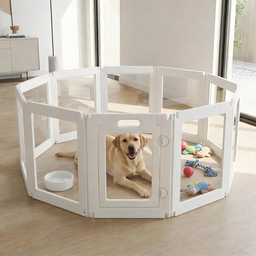 10Pcs Free Angle Plastic Dog Playpen, All-in-One Assemble Playpen Divider, Durable Safety Play Pen Indoors, Puppy, Cat, Small Animal (White, 59.06" × 39.37" × 23.6")