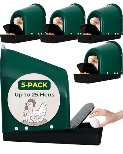 Roll-Out Chicken Nesting Boxes - 5-Pack Plastic Nest Boxes for Chickens, Hens & Ducks - Egg Laying Boxes with Perch and Roll Away Egg Collection for Coop
