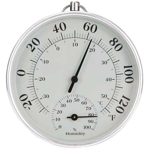 Indoor Outdoor Thermometer - Weather Dial Hygrometer Thermometer, No Battery Required Hanging Hygrometer for Wall, Table, Car, Greenhouse or Decorative, Round 4" in Diameter