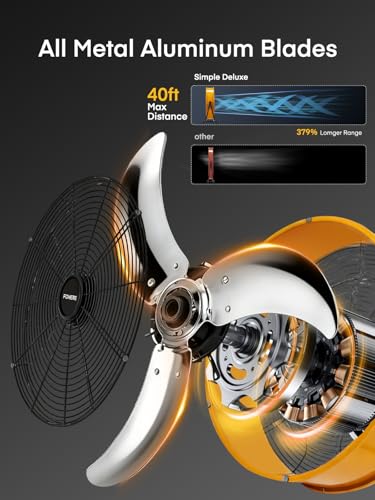 FOHERE 24 Inch High Velocity Industrial Drum Fan, Up to 8,900 CFM | 3-speed control, 360-degree tilt, metal frame, wheels, for garage, warehouse, workshop, gym, barn
