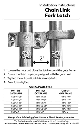 1-3/8" x 2-7/8" Chain Link Fence Gate Fork Latch - Fence Gate Latch - Galvanized Fence Gate Latch with Hole for Padlock - size: 1-3/8" x 2-7/8"