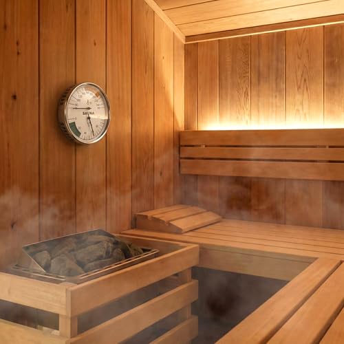 MEANLIN MEASURE Sauna 2 in 1 Fahrenheit Thermometer and Hygrometer, Stainless Steel Thermometer Gauge, 70-250°F, 0-100% RH for Sauna Room, Indoor Humidity Temperature Monitor Gauge Sauna Accessories