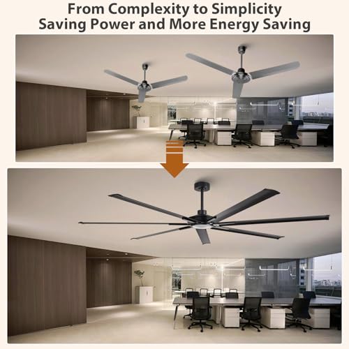 100" Large Commercial Ceiling Fan Lights & Remote - Damp-Rated Outdoor Ceiling Fans for Patios, Modern Industrial Design, 6-Speed, Dimmable LED, Use for House, Shop, Garage,High-Traffic Areas - color: 100" Black, size: 100-inch