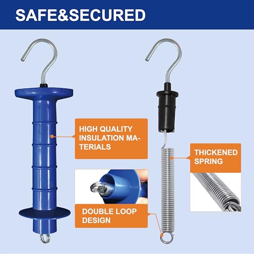 15 Pack Electric Fence Insulated Plastic gate Handle with Internal Spring and Double Ring end, Blue，for Electric Fence Gate Livestock Fence Agricultural Fencing and Pasture - style: PK15,Plastic Insulators,Blue