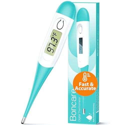 Boncare 10 Seconds Oral Thermometer for Adults and Kids, Blue Green | Accurate & Safe, Rectal Digital Thermometer for Baby, Fever Alarm - color: Blue Green