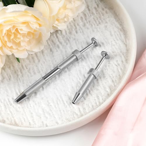 2Pcs Piercing Ball Grabber Tool for Changing Jewelry, Stianless Steel Flat Back Earring Applicator Internally Threaded Push Pin Piercing Grabber Tool - color: Silver-G