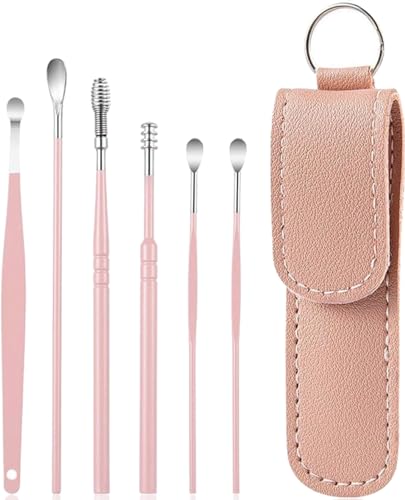 6 Pcs Ear Wax Removal Kit,Ear Cleaner Tool: Mini Portable Ear Pick | Ear Scope with Stainless Steel 360° Spiral Ear Massage Cleaning Tool for Adults Kids - Ear Wax Remover with Storage Box(Pink) - color: Pink