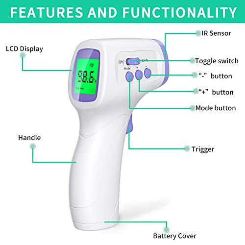 maguja Digital Touchless Forehead Thermometer for Adults Kids Home Use | Infrared Forehead Thermometer with 3 in 1 LCD Display Fever Alarm and Memory Function