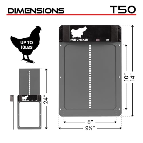 RUN-CHICKEN Door T50 – Automatic Chicken Coop Door Opener, Battery Powered & Weatherproof Aluminum, Smart App & Timer Control, Predator Proof, Easy Install, Reliable All-Season Performance (Gray)