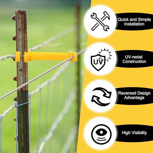 Pangda 200 Pcs 5 inch Snap Type Insulator Electric Fence T Post Insulators Extended Snug Fitting T Post Electric Fence Wire Clips for Agricultural and Ranchers (Yellow) - color: Yellow