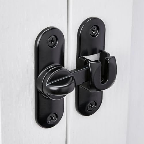 Black 90/180 Degree Barn Door Latches,Flip Gate Lock | Zinc Alloy Flip Gate Latches,Right Angle Door Lock,for bedroom,garage,sliding door,window,cabinet,drawer,pet enclosures - color: Black