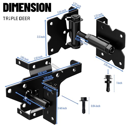 Heavy Duty Self-Closing Gate Hinge and Self-Locking Latch Hardware Kit | Stainless Steel Automatic Gate Hardware Kit for Wooden/Vinyl/PVC Fence Gate with Screws and Adjuster Tool, 2 Pack