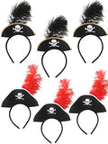 6 Pieces Pirate Hat Headband Skull Feather Mini Pirate Top Hat Headband for Halloween Theme Costume Party Supplies