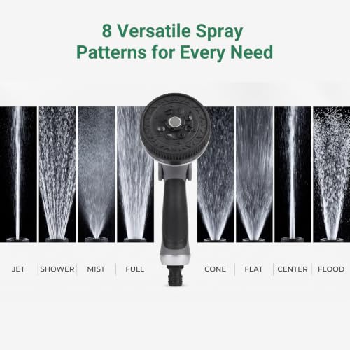 Garden Hose Nozzle, 8 Spray Patterns, 90mm Thumb Control | 8 Spray Patterns, Thumb Control, Zinc Alloy, 3/4" GHT, Universal Fit, Leak-proof - size: 5.24 x 7.58 x 3.94 inches