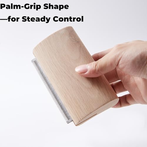 French Bulldog Brush for Shedding, Palm-Grip Wooden Grooming Comb | Fine Stainless Steel Teeth, Curved Body For Short Coats, Face, Neck And Chest Grooming, Bath And Dry Use