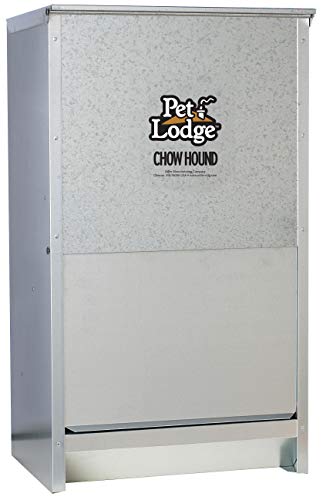 Pet Lodge® Automatic Dog Feeder | Chow Hound Outdoor Pet Feeder for Large Dogs | Tough Galvanized Steel | Made in USA | 50 Pound | Large Refillable Home Feeding Containers and Storage Dispensers for Dogs, Silver - size: 50 Pound