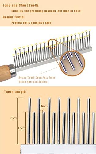 Dog Cat Grooming Comb with Wooden Handle Stainless Steel Teeth, Pet Grooming Supplies Accessories for Hairy Pets (Dual Teeth) - color: Dual Teeth