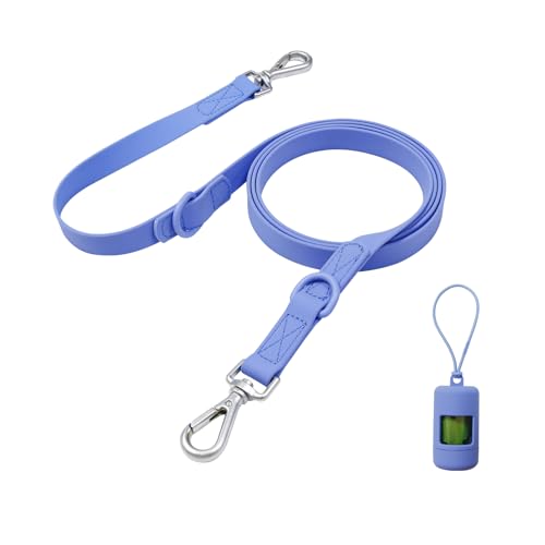 Waterproof Dog Leash with Poop Bag Holder, 5FT/6FT Adjustable Length with 2 Swivel Hooks, Odor-Free & Easy-Clean Dog Lead for Large Medium Small Dogs - color: Blue, size: 5FT - 3/5inch Width