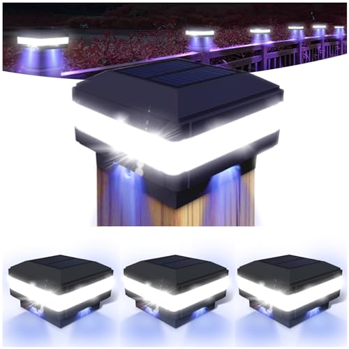 4x4 Post Solar Lights 160 Lumen with 52 LEDs & 6000K White Light | Outdoor Fence Deck Post Solar Lights Fit 4x4 Caps(5x5 6x6 Need Mounting Bracket), IP65 Waterproof for Porch Patio Garden - color: Black