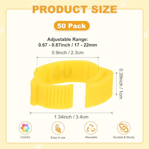 M METERXITY 50-Pack Adjustable Chickens Leg Bands, 17-22 mm Plastic Poultry Identification Chicken Leg Rings for Turkey/Duck/Goose/Chicks, Colorful Numbered Foot Clip on Tags [Yellow] - color: Yellow