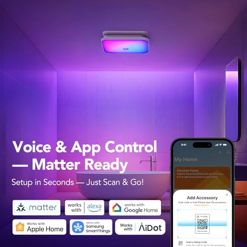 OREiN Matter Smart Bathroom Fan with Light, 110 CFM, Tunable White & RGB | Alexa/Google/Apple Home Compatible, App/Voice/Remote Control, Dimmable, 24-Zone DIY RGB, No Speaker, No-Attic Install - color: Multicolor