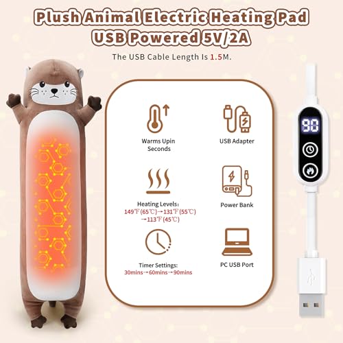 Otter Plush USB Heating Pad for Girls Period Cramps Menstrual | 20” Brown Otter Heated Plush Stuffed Animals, Portable Indoor Outdoor Use, Electric Plush Heating Pad for Women Mom Gifts - color: Brown Otter Heating Pads