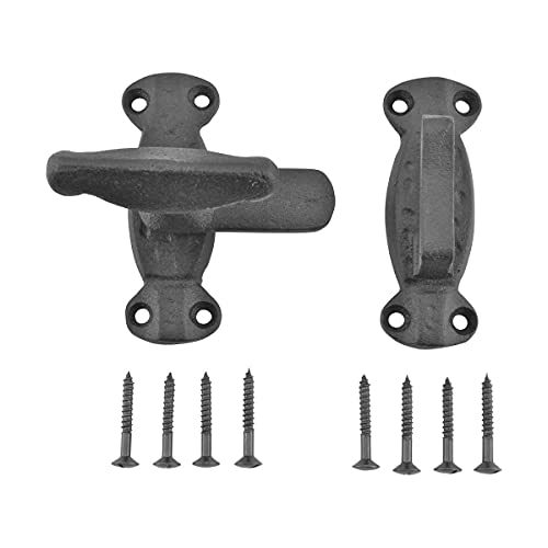 Renovators Supply Manufacturing Door Latch 2 in. Black Wrought Iron Latch Latch Lock for Cabinets/Windows with Mounting Hardware Pack of 2 - size: Pack of 2