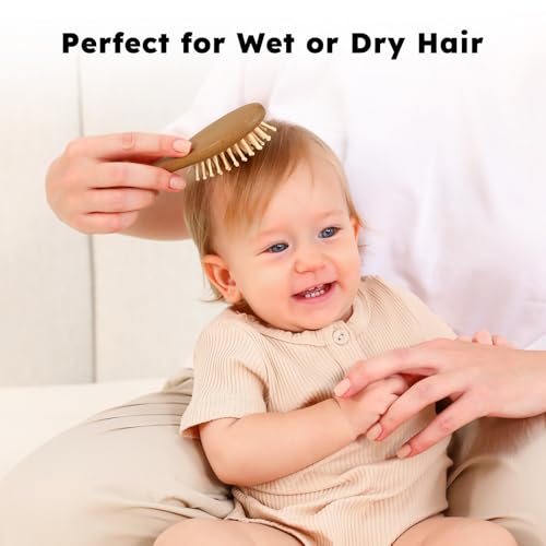 Yoofoss 4 Piece Baby Hair Brush and Comb Set, Wooden Baby Hair Brush with Natural Ultra Soft Goat Hair, Baby Comb Set for Boy, Girl - Walnut - color: Walnut