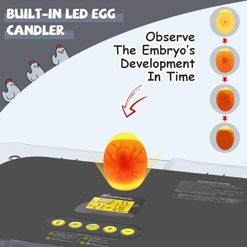 Sailnovo 70 Egg Incubator for Hatching Eggs with Automatic Turning and Auto Humidification, Temperature Control, Egg Candler, Incubator for Chicken Duck Quail Eggs, 23.23'' x 16.34'' x 7.09''