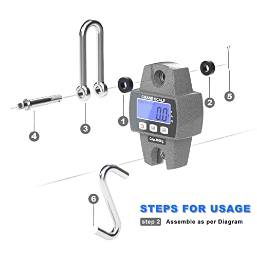 300kg / 660lb Portable Digital Crane Scale with Hooks, High Accuracy Game Scale, Heavy Duty Electronic Hanging Scale for Farm Hunting Fishing and Weighing Lugggage (Black)