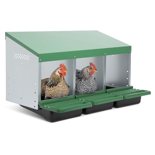 Homestead Essentials Classic Style 3 Compartment, Forward Rollout & Rollaway, Hen & Chicken Nesting Box with Integrated Perch and Protective Egg Laying Collection Lids - size: 3 Compartment