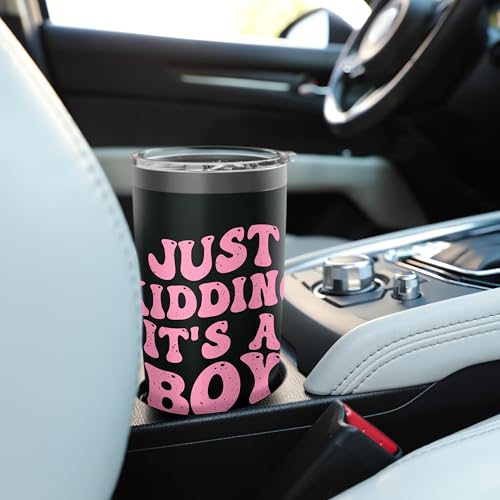 Just Kidding It's a Boy Pink Gender Reveal Party Supplies Stainless Steel Insulated Tumbler - color: Black