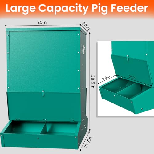 Hog Feeder for Pigs, 4 Door Heavy Duty Pig Feeder with Rainproof Lid, Self Feeder for Outdoor Use on Hog Farm, Homestead, or Pasture - size: 4 Door