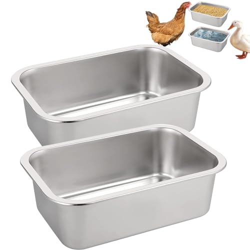 FlidRunest Heavy Duty Metal Chicken Feeder Trough, Durable Duck Water Feeder, Large Capacity Livestock Water Pan for Duck Pig Chick Deer, Easy to Clean