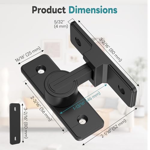 90° Heavy Duty Zinc Alloy Barn Door Lock Black 1 Pack | Security Sliding Door Latch for Barn, Garden, Bathroom, Fence, Shed，With Screws & Washers - color: Rectangular Black-1 Pc